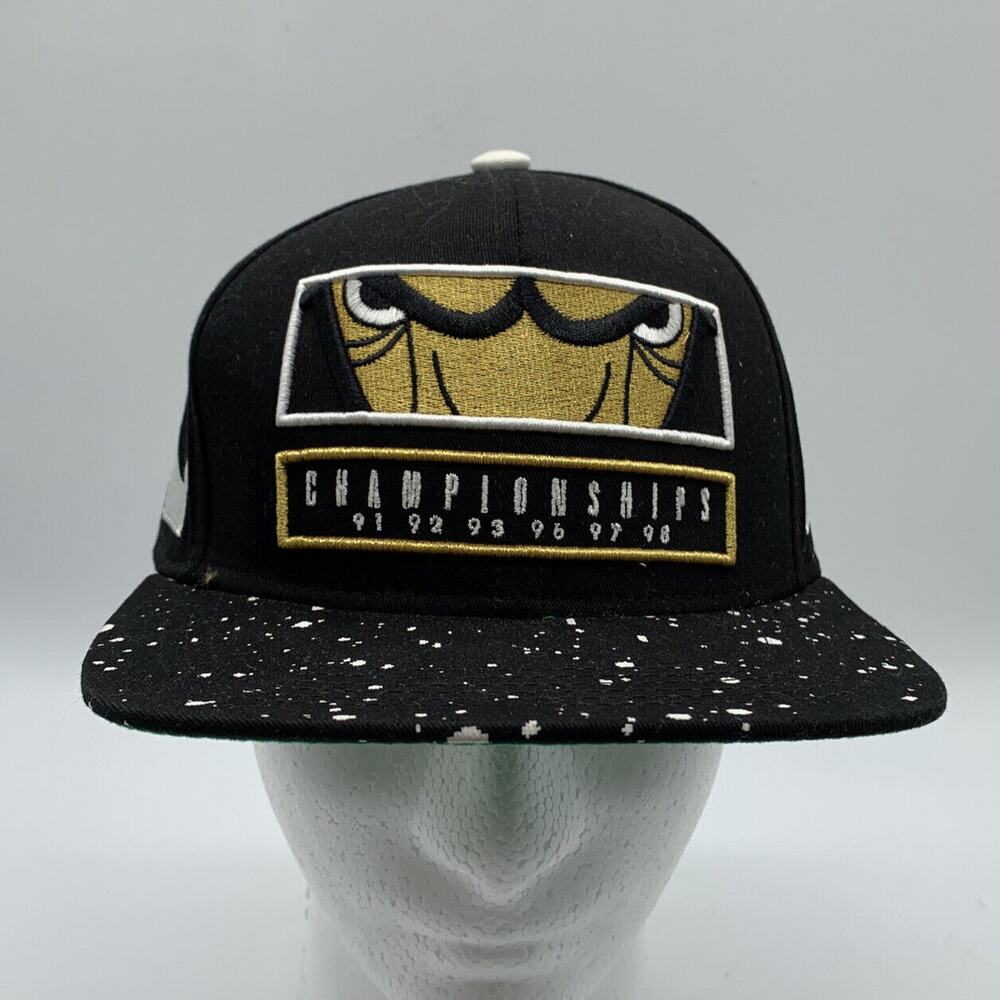 Chicago Bulls NBA Championships Hat Cap Black Gold Paint Spatter XXIII